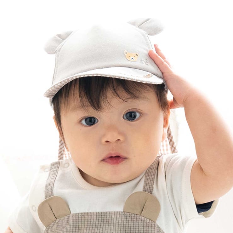 ベージュ | 【 UVカット 】オックスくま耳日よけ付きキャップ(44~50cm) | fillot de bébé réduction