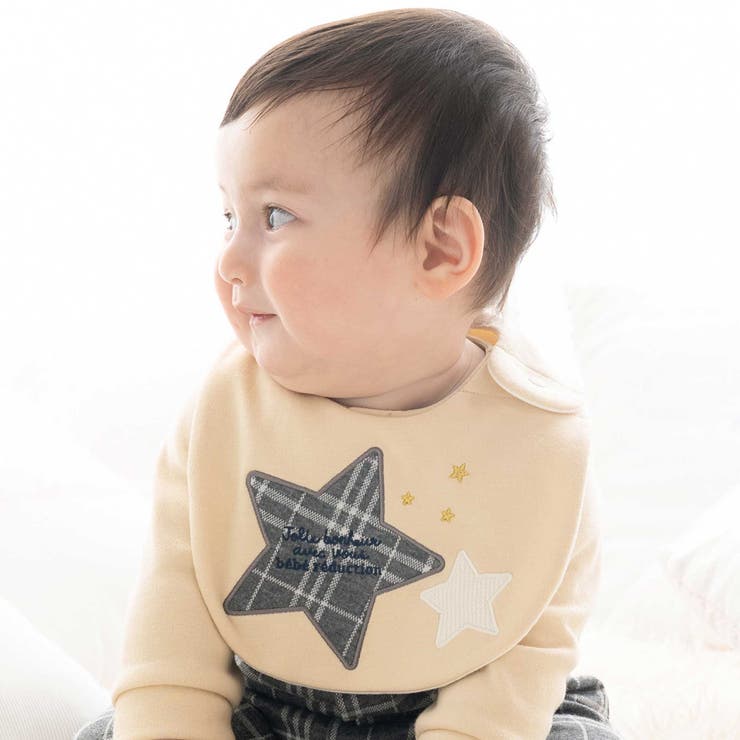 【お揃い】チェック柄ジャガード星パッチワークスタイ | fillot de bébé réduction | 詳細画像1 