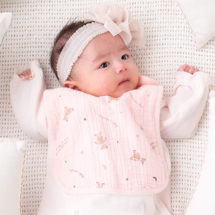 ピンク系 | ガーゼクマプリントスタイ | fillot de bébé réduction