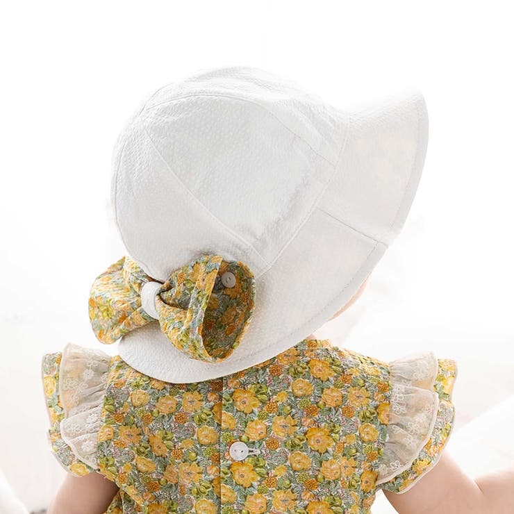ホワイト | 【 UVカット 】【お揃い】リバティプリントリボン日よけ付きハット(46~50c… | fillot de bébé réduction