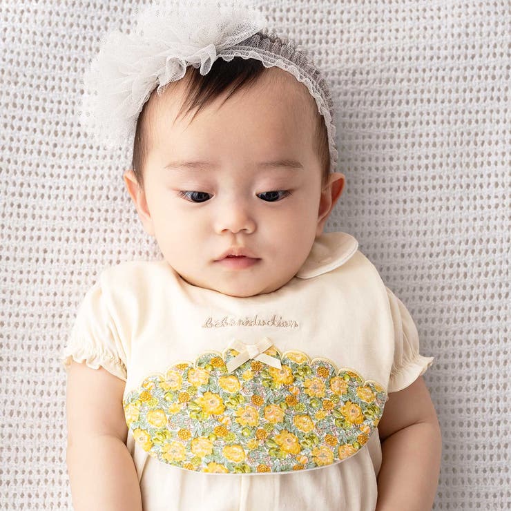 イエロー系 | 【お揃い】リバティプリント花柄スカラップスタイ | fillot de bébé réduction