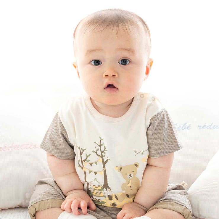 オーガニックコットンクマチェック半袖Tシャツ(70~90cm) | fillot de bébé réduction | 詳細画像1 