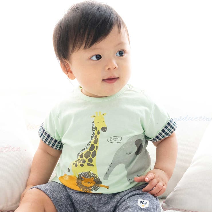 グリーン | 天竺アニマルプリントTシャツ(70~90cm) | fillot de bébé réduction