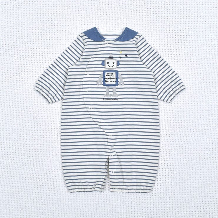 ブルー系 | ボーダーロボット2WAYオール(50~75cm) | fillot de bébé réduction