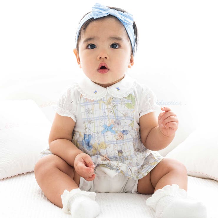 ブルー系 | リバティプリントタナローンスカート付きカバーオール | fillot de bébé réduction