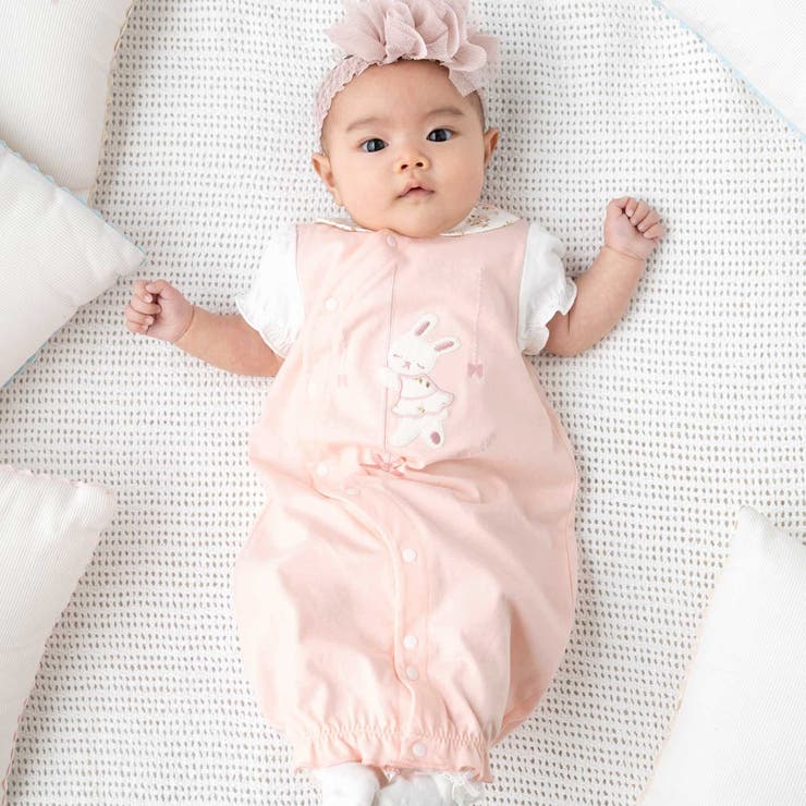 ピンク | 天竺ウサギパッチ2WAYオール(50~75cm) | fillot de bébé réduction