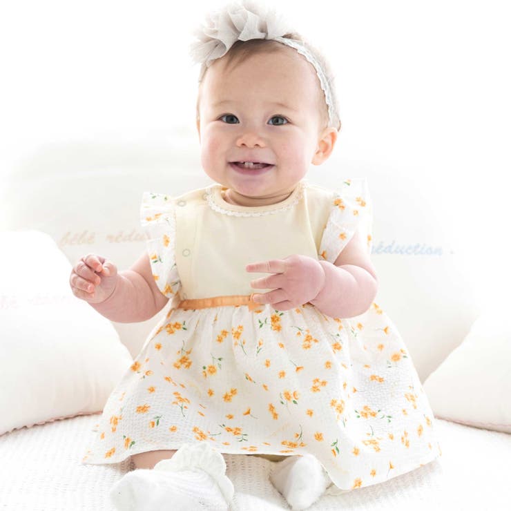 イエロー系 | 花柄リップルスカートボディミニ(70~80cm) | fillot de bébé réduction