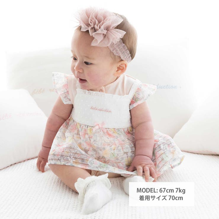 オーガンジー花柄プリントチュニック＋カバーオールセット(70~80cm) | fillot de bébé réduction | 詳細画像2 
