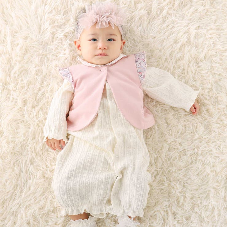 ピンク系 | リバティタナローンベスト付き2WAYオール | fillot de bébé réduction