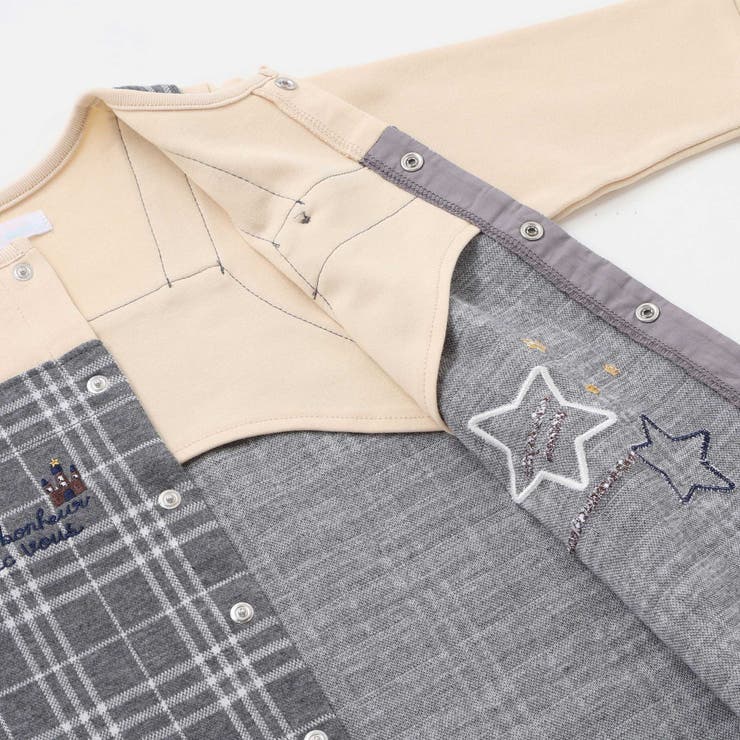 【お揃い】重ね着風チェック柄ジャガード星パッチワークカバーオール(70~80cm… | fillot de bébé réduction | 詳細画像13 