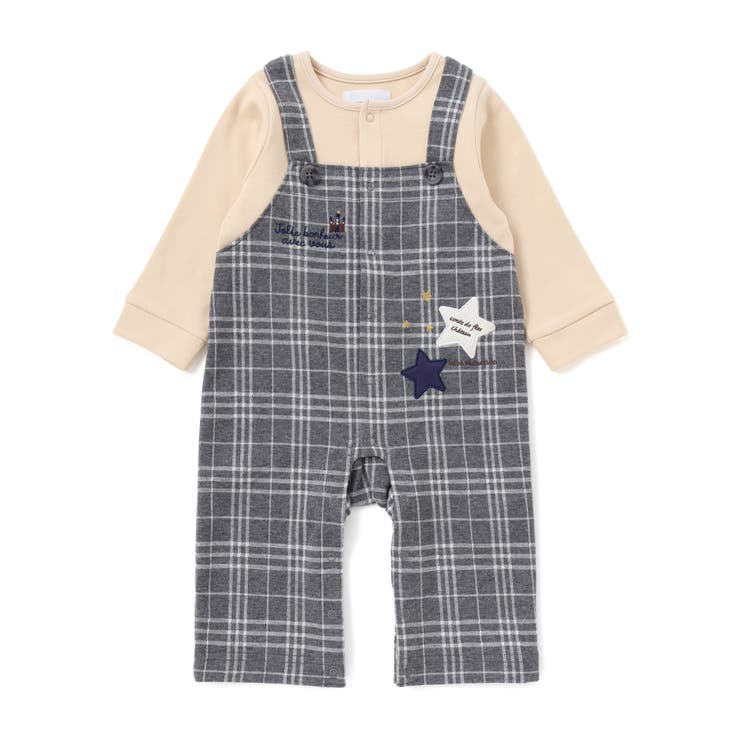 【お揃い】重ね着風チェック柄ジャガード星パッチワークカバーオール(70~80cm… | fillot de bébé réduction | 詳細画像5 