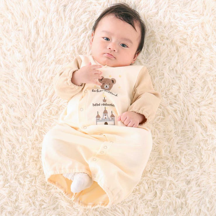 オフホワイト系 | 裏毛クマパッチ長袖2wayオール(50~75cm) | fillot de bébé réduction