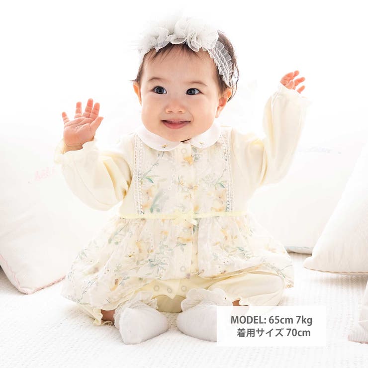 【お揃い】オーガンジー花柄プリントスカート付き長袖カバーオール(70~80cm) | fillot de bébé réduction | 詳細画像2 