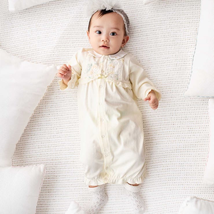 【お揃い】オーガンジー花柄プリント長袖2WAYオール(50~75cm) | fillot de bébé réduction | 詳細画像1 