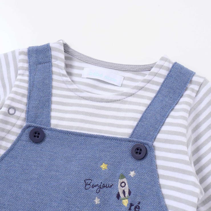 【お揃い】ボーダーTシャツ重ね着風長袖ロンパース(70~80cm) | fillot de bébé réduction | 詳細画像4 