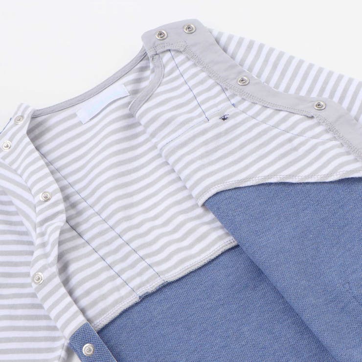 【お揃い】ボーダーTシャツ重ね着風長袖ロンパース(70~80cm) | fillot de bébé réduction | 詳細画像6 