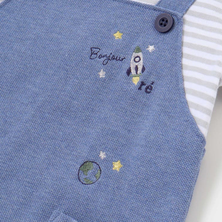 【お揃い】ボーダーTシャツ重ね着風長袖ロンパース(70~80cm) | fillot de bébé réduction | 詳細画像8 