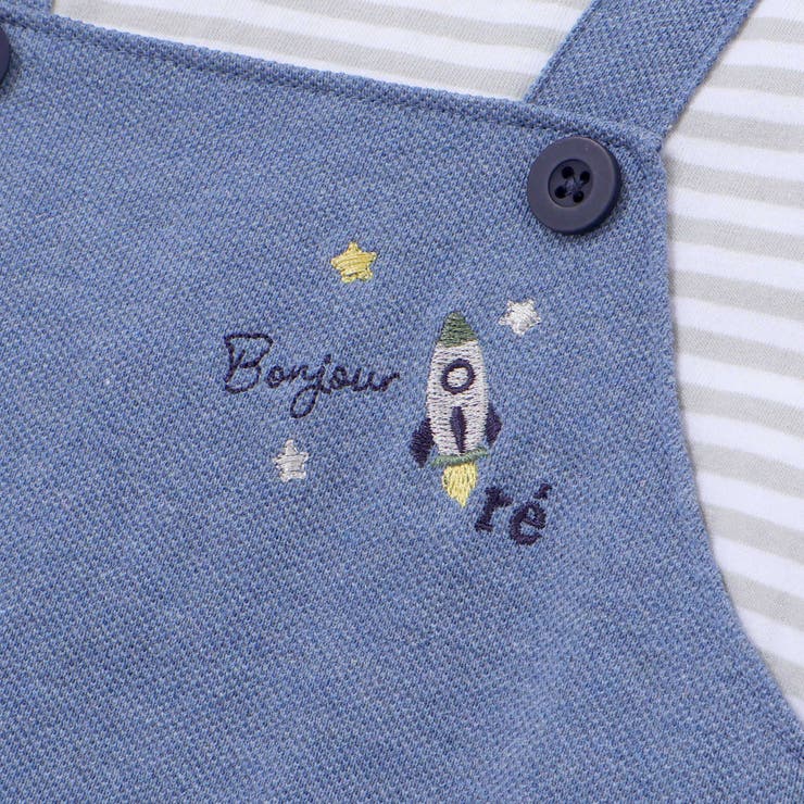 【お揃い】ボーダーTシャツ重ね着風長袖ロンパース(70~80cm) | fillot de bébé réduction | 詳細画像9 