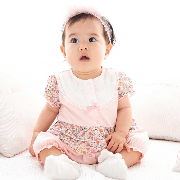 ピンク系 | 【お揃い】リバティプリント異素材ミックスカバーオール(70~80cm) | fillot de bébé réduction