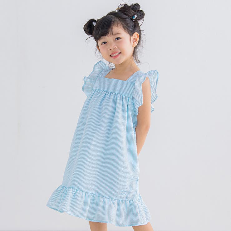 袖フリルストライプワンピース (80~130cm)[品番：BEBK0006560]｜Noeil aime  BeBe（ノイユエームベベ）のキッズファッション通販｜SHOPLIST（ショップリスト）