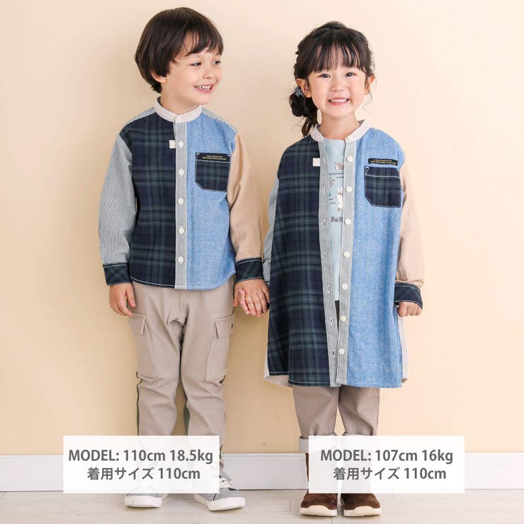 【お揃い】クレイジーパターンシャツワンピース(80~130cm) | Noeil aime BeBe | 詳細画像3 