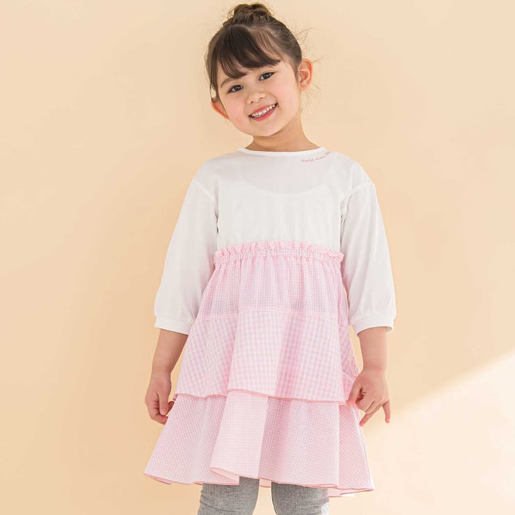 ピンク系 | 【お揃い】ギンガムティアードドッキングワンピース(80~130cm) | Noeil aime BeBe