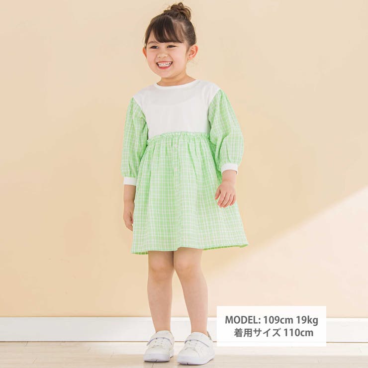 天竺ワッシャーチェックドッキングワンピース(80~130cm) | Noeil aime BeBe | 詳細画像2 