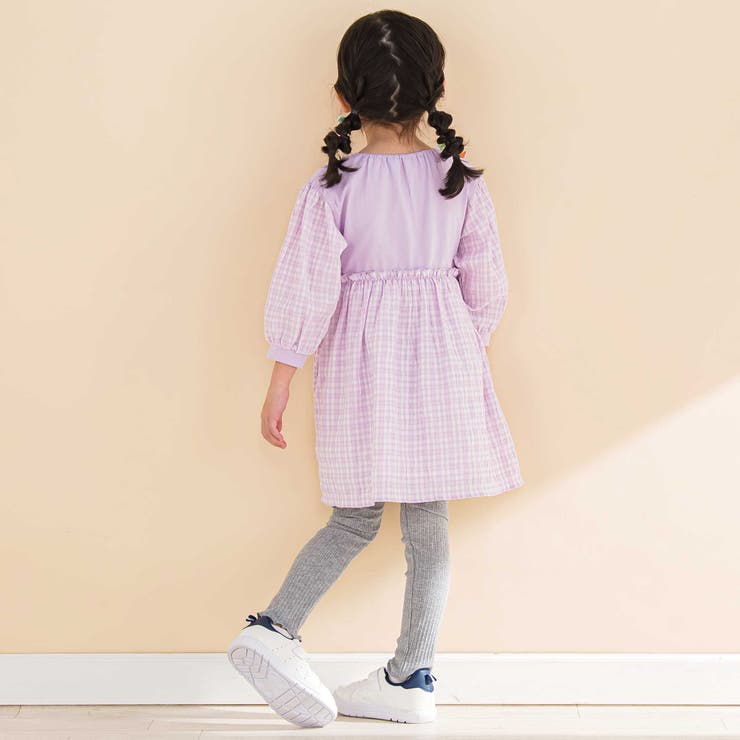 天竺ワッシャーチェックドッキングワンピース(80~130cm) | Noeil aime BeBe | 詳細画像5 