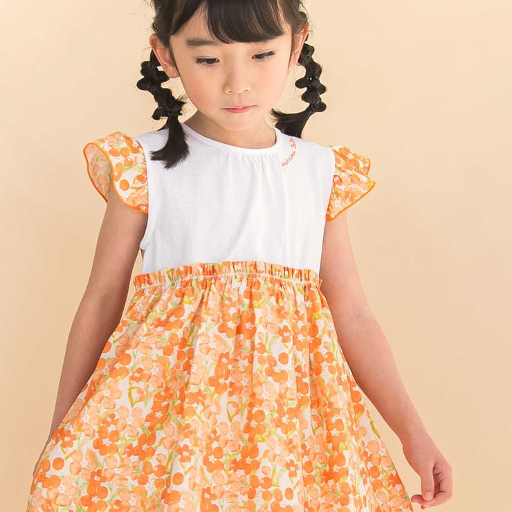 【お揃い】水彩花柄プリント天竺ドッキングワンピース(80~130cm) | Noeil aime BeBe | 詳細画像5 