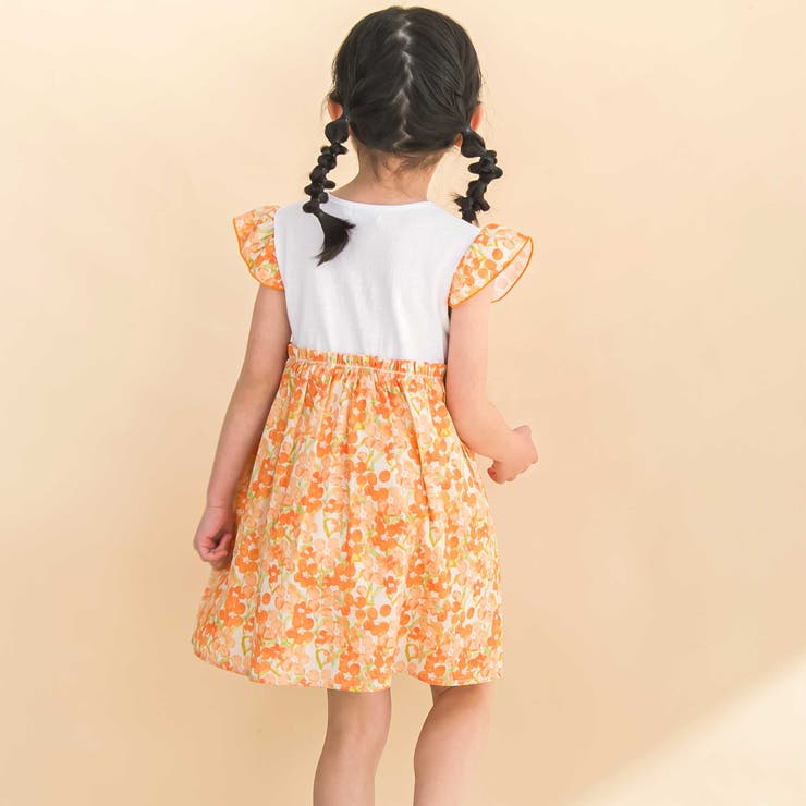 【お揃い】水彩花柄プリント天竺ドッキングワンピース(80~130cm) | Noeil aime BeBe | 詳細画像6 