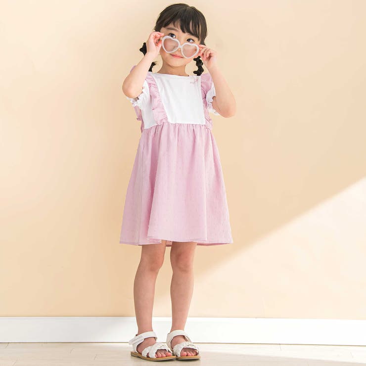 【お揃い】ドットドビーｘストレッチフライス肩フリルドッキングワンピース(80~1… | Noeil aime BeBe | 詳細画像3 