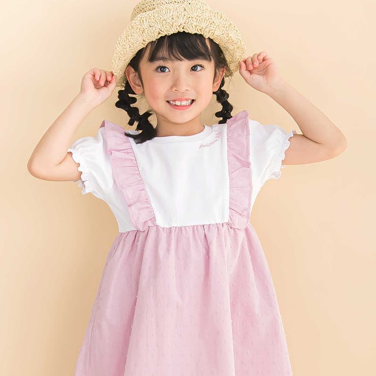 【お揃い】ドットドビーｘストレッチフライス肩フリルドッキングワンピース(80~1… | Noeil aime BeBe | 詳細画像4 