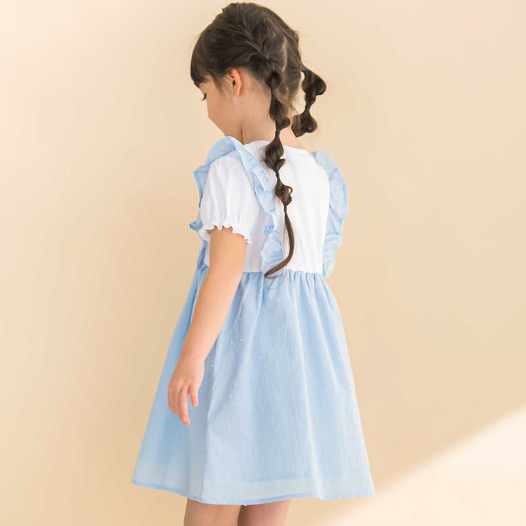 【お揃い】ドットドビーｘストレッチフライス肩フリルドッキングワンピース(80~1… | Noeil aime BeBe | 詳細画像6 