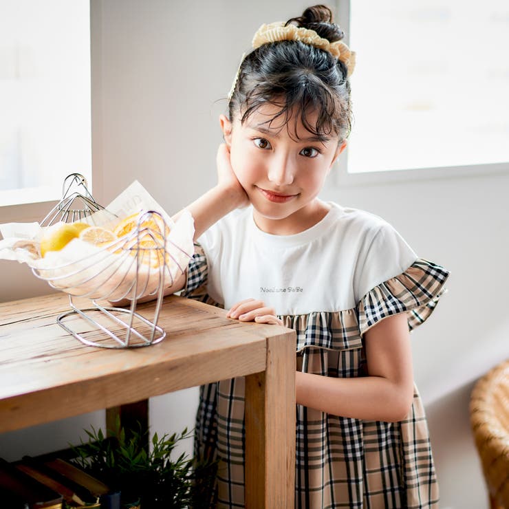 【お揃い】チェック柄ボーダー柄フリル付きワンピース(80~130cm) | Noeil aime BeBe | 詳細画像5 