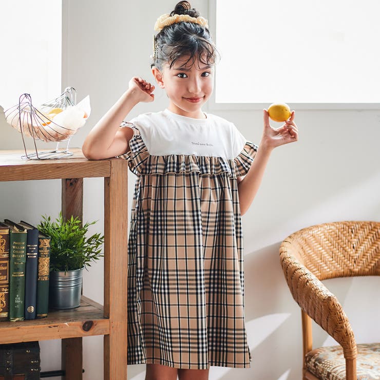【お揃い】チェック柄ボーダー柄フリル付きワンピース(80~130cm) | Noeil aime BeBe | 詳細画像6 