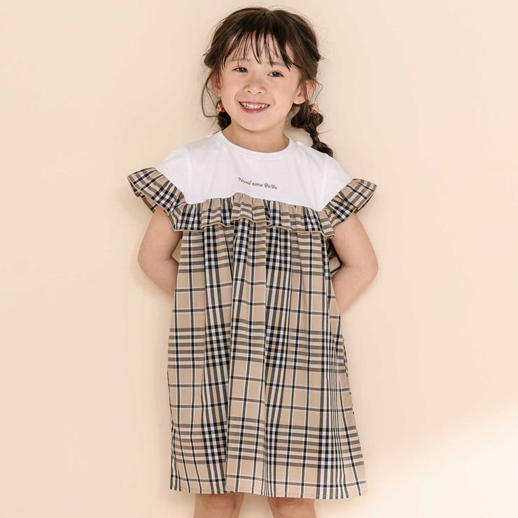 【お揃い】チェック柄ボーダー柄フリル付きワンピース(80~130cm) | Noeil aime BeBe | 詳細画像8 