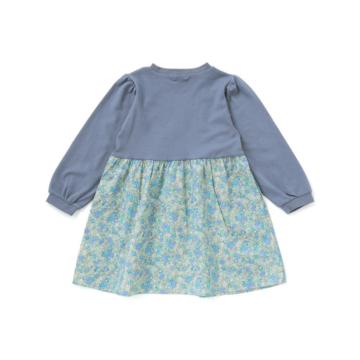 【お揃い】花柄付け襟＋花柄切り替えスムース長袖ワンピース(80~130cm) | Noeil aime BeBe | 詳細画像10 