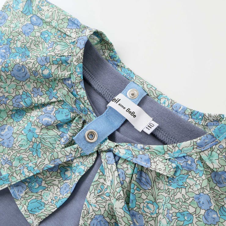 【お揃い】花柄付け襟＋花柄切り替えスムース長袖ワンピース(80~130cm) | Noeil aime BeBe | 詳細画像12 