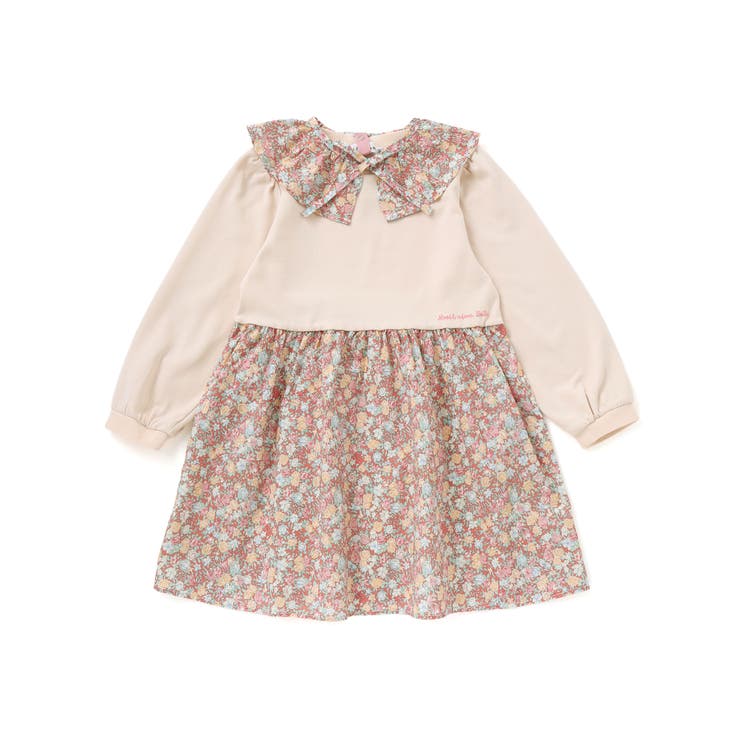 【お揃い】花柄付け襟＋花柄切り替えスムース長袖ワンピース(80~130cm) | Noeil aime BeBe | 詳細画像21 