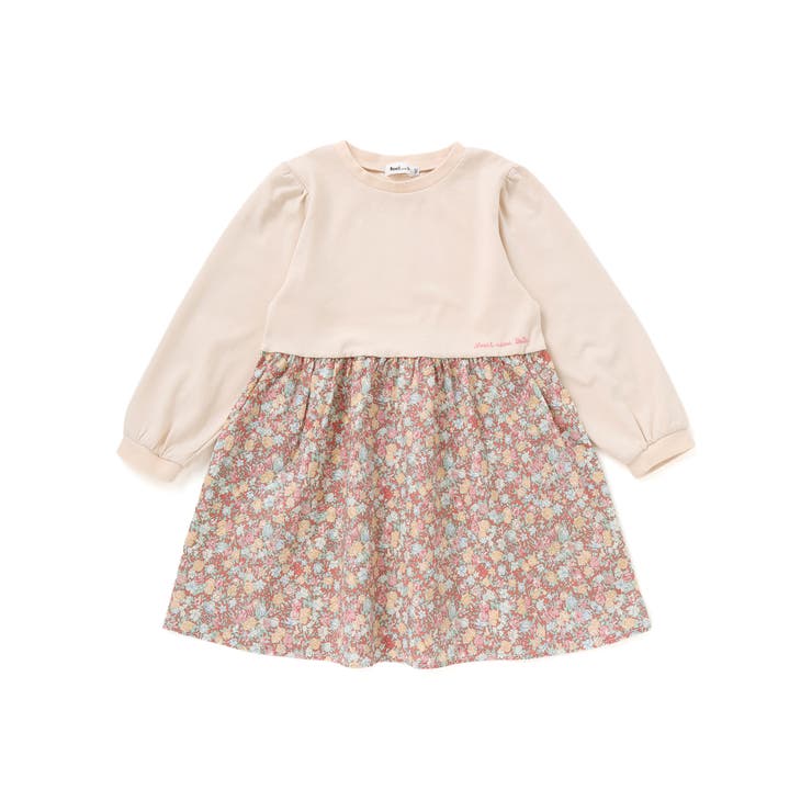 【お揃い】花柄付け襟＋花柄切り替えスムース長袖ワンピース(80~130cm) | Noeil aime BeBe | 詳細画像22 