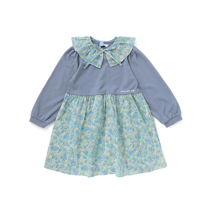 【お揃い】花柄付け襟＋花柄切り替えスムース長袖ワンピース(80~130cm) | Noeil aime BeBe | 詳細画像8 