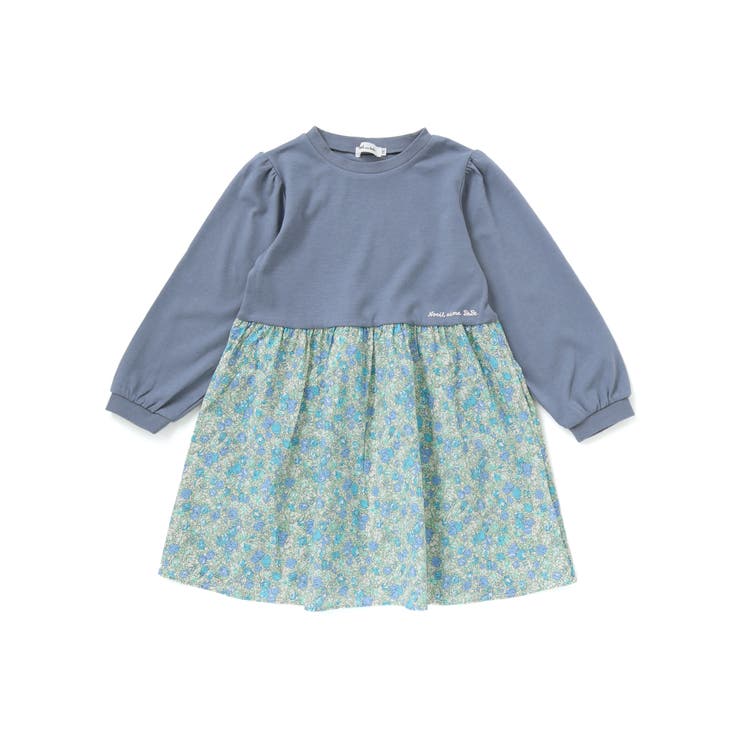 【お揃い】花柄付け襟＋花柄切り替えスムース長袖ワンピース(80~130cm) | Noeil aime BeBe | 詳細画像9 