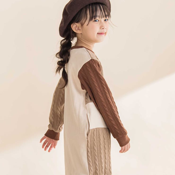 飛び裏毛ｘケーブルJQニットブロック切り替えワンピース | Noeil aime BeBe | 詳細画像4 