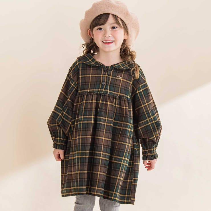 グリーン系 | 【お揃い】チェック柄セーラー襟ワンピース(80~130cm) | Noeil aime BeBe