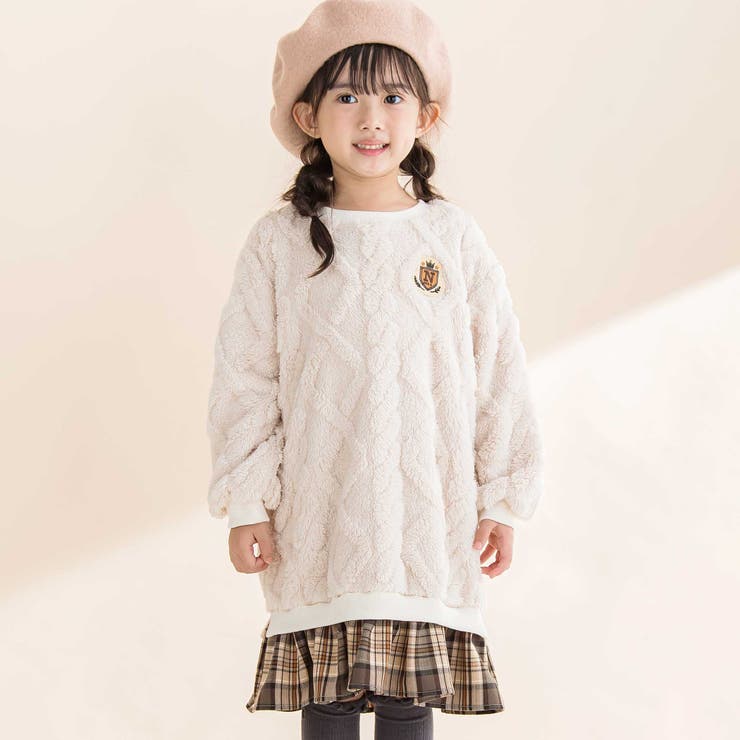 【お揃い】ケーブルボアｘタータンチェックワンピース(80~130cm) | Noeil aime BeBe | 詳細画像1 