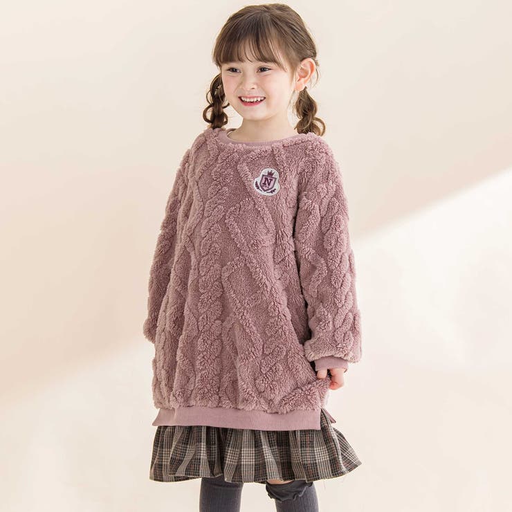 ピンク | 【お揃い】ケーブルボアｘタータンチェックワンピース(80~130cm) | Noeil aime BeBe