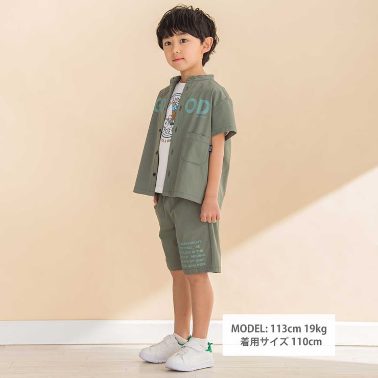 【お揃い】リップストップ ダンガリー半袖シャツ+パンツセットアップ(90~130… | Noeil aime BeBe | 詳細画像2 