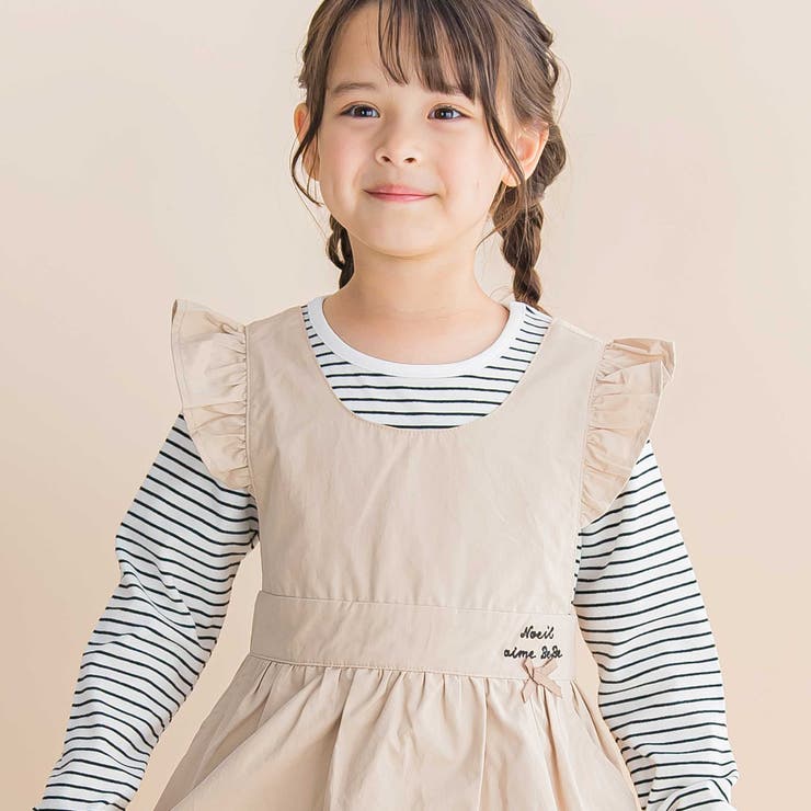 ツイル肩フリルジャンパースカート＋ボーダー長袖Tシャツセット | Noeil aime BeBe | 詳細画像3 