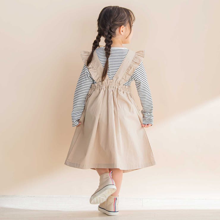 ツイル肩フリルジャンパースカート＋ボーダー長袖Tシャツセット | Noeil aime BeBe | 詳細画像4 