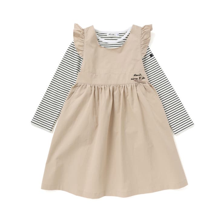 ツイル肩フリルジャンパースカート＋ボーダー長袖Tシャツセット | Noeil aime BeBe | 詳細画像7 